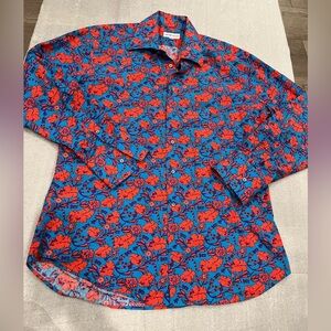 [43/17.5]Coton Doux Floral Button-Up Shirt in Red and Blue